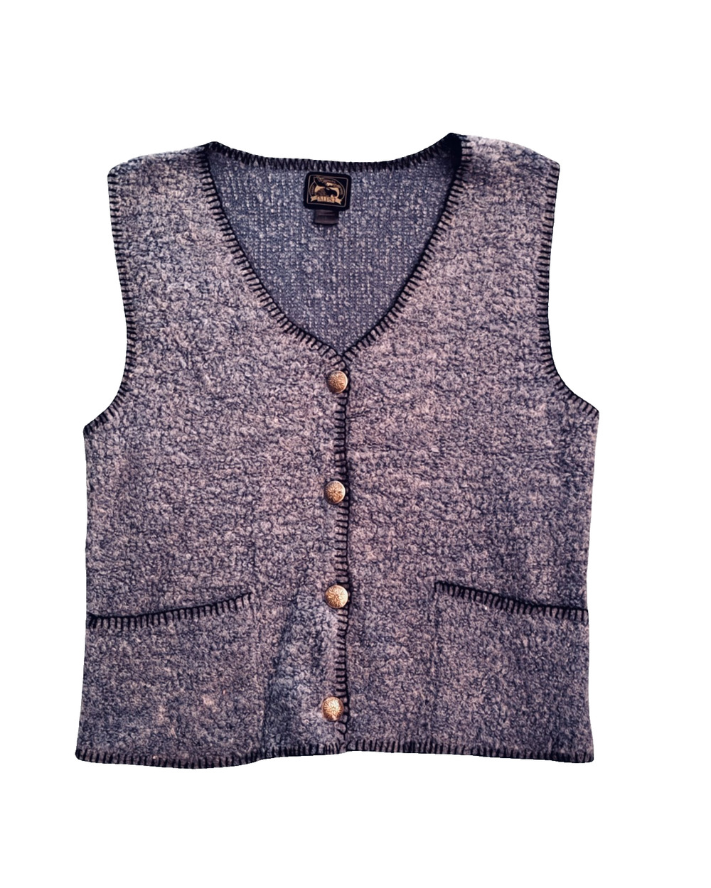 Vintage ALPS Sweater Vest Womens Size Large Blue Wool Button Up Blanket Stitch